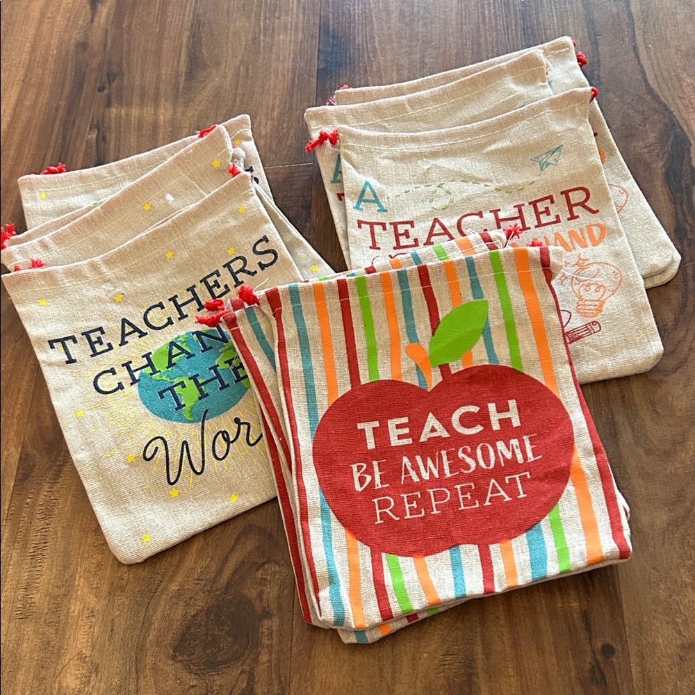 10 Colorful Teacher Drawstring Gift Bags-brand new